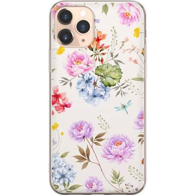 Kompatibelt Mobildeksel til Apple iPhone 11 Pro Blomstrete mønster med håndmalte blomster, sommerfugler og insekter i romantisk skandinavisk stil, de