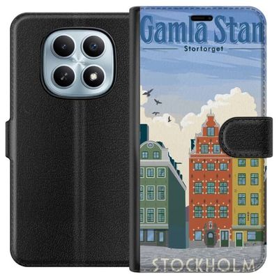 Kompatibelt Lommeboketui til Xiaomi Redmi Note 15 5G Retroplakat med historiske bygninger og brosteinsgate i Gamlebyen