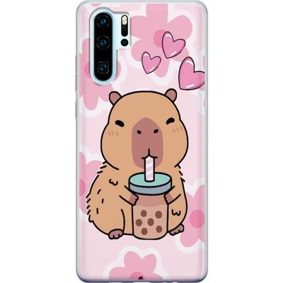 Kompatibelt Mobildeksel til Huawei P30 Pro Sjarmerende dyremotiv med kapybara, drikke og leken rosa detaljer.