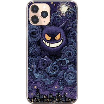 Kompatibelt Mobildeksel til Apple iPhone 11 Pro Pokémon Gengar illustrasjon - Mørkt motiv med stjernehimmel og bykunst