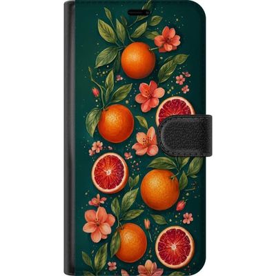 Kompatibelt Lommeboketui til Xiaomi Redmi Note 13 Dekorativt mønster med blodappelsiner, oransje sitrusfrukter, rosa blomster og frodige grønne blade