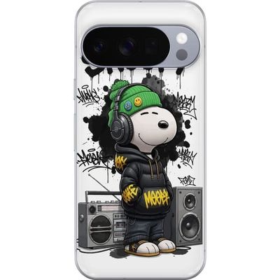 Kompatibelt Mobildeksel til Google Pixel 10 Pro Snoopy i gateklær med hodetelefoner og graffiti-stil står ved siden av en boombox og smiler bredt, et