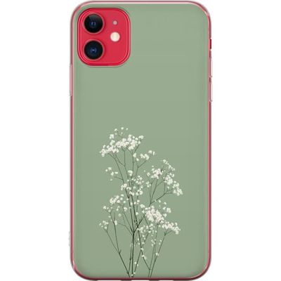 Kompatibelt Mobildeksel til Apple iPhone 11 Botanisk motiv med små hvite blomster og tynne stilker på grønn bakgrunn