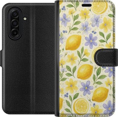 Kompatibelt Lommeboketui til Samsung Galaxy A17 5G Dekorativt botanisk motiv med sitroner, grønne kvister og fargerike blomster på kremfarget bakgrun