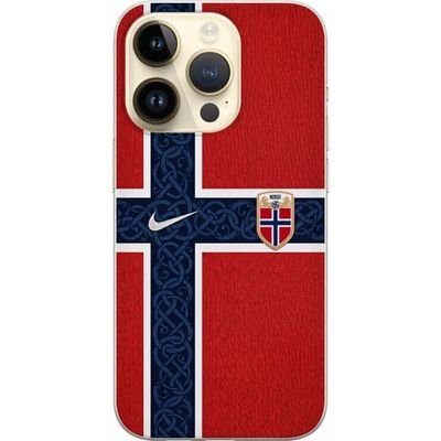 Kompatibelt Mobildeksel til Apple iPhone 15 Pro Norsk flagg med nordisk mønster i rødt, hvitt og blått for landslag inspirert motiv