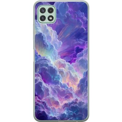 Kompatibelt Mobilskal till Samsung Galaxy A22 5G Fantasilandskap av färgstarka moln i rosa, blått och lila med mjuka former och ljusstrålar som ger h