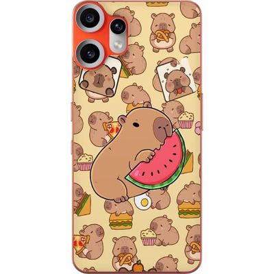 Kompatibelt Mobildeksel til Nothing CMF Phone 2 Pro Capybara Snack Tid Søte kapibarer nyter vannmelon pizza og popcorn i en varm og leken design som