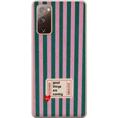 Kompatibelt Mobildeksel til Samsung Galaxy S20 FE Retroinspirert sitatmotiv med rosa og grønne striper, billett og budskapet Good Things Are Coming