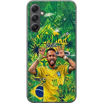 Kompatibelt Mobildeksel til Samsung Galaxy A16 5G Neymar i en Brasil-inspirert fotballkollasj med gul kamptrøye, nummer 10 og grønn-gule grafiske ele