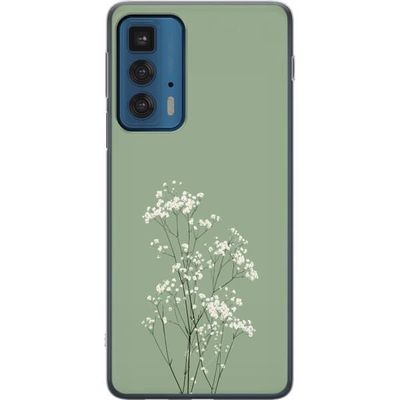 Kompatibelt Mobildeksel til Motorola Edge 20 Pro Botanisk motiv med små hvite blomster og tynne stilker på grønn bakgrunn