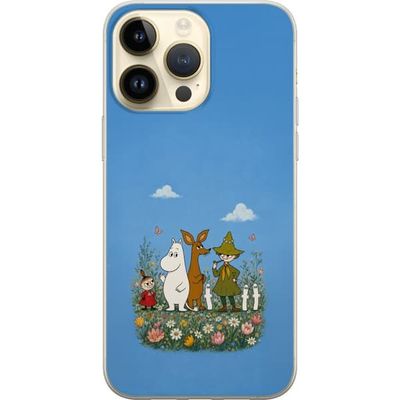 Kompatibelt Mobildeksel til Apple iPhone 14 Pro Max Tegnede figurer blant fargerike blomster og sommerfugler i et lekent motiv mot blå bakgrunn