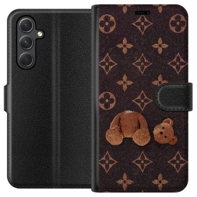 Kompatibelt Lommeboketui til Samsung Galaxy A25 Grafiskt monogrammønster med oppdelt teddybjørn i en kunstnerisk stil