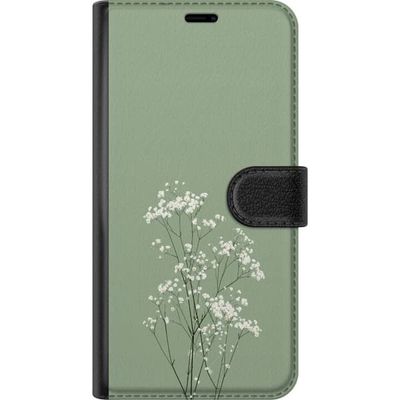 Kompatibelt Lommeboketui til Google Pixel 8a Botanisk motiv med små hvite blomster og tynne stilker på grønn bakgrunn