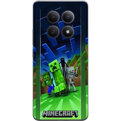 Kompatibelt Mobildeksel til Xiaomi Redmi Note 15 Pro Grønt pikselmotiv med blokkfigurer, monstre og eventyrmiljø