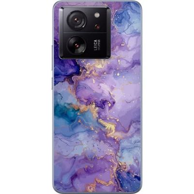Kompatibelt Mobildeksel til Xiaomi 13T Pro Fargerikt marmormønster i lilla og blått med elegante gullfargede årer