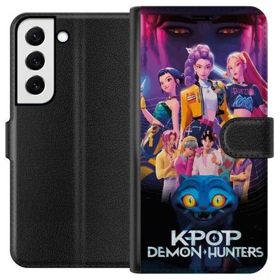 Kompatibelt Lommeboketui til Samsung Galaxy S22+ 5G K-Pop Demon Hunters-gruppe med demonkatt på neonfarget bakgrunn