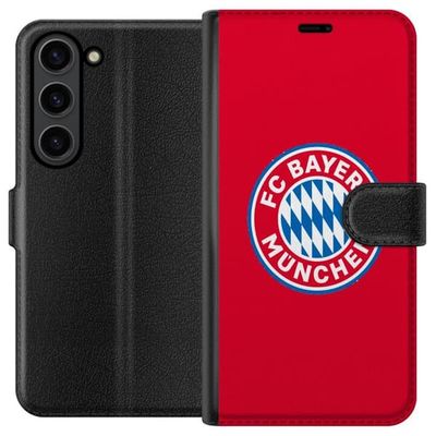 Kompatibelt Lommeboketui til Samsung Galaxy S24 FC Bayern Münchens logo i rødt og hvitt, sentrert på en helrød bakgrunn for tydelig kontrast.