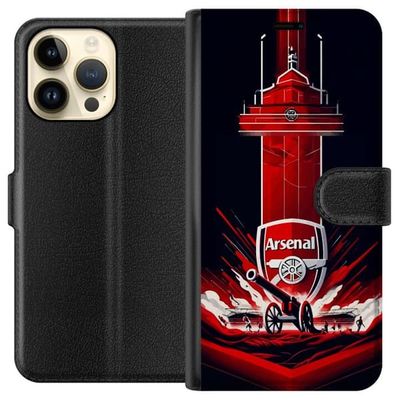 Kompatibelt Lommeboketui til Apple iPhone 14 Pro Max Sterk sportsillustrasjon med Arsenal-tema, røde farger og energisk design