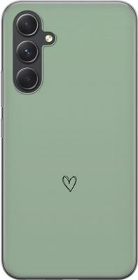 Kompatibelt Mobildeksel til Samsung Galaxy S24 Enkelt svart linjetegnet hjerte på ensfarget myk grønn bakgrunn med minimalistisk uttrykk