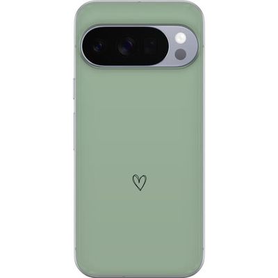 Kompatibelt Mobildeksel til Google Pixel 11 Pro XL Enkelt, svart, linjetegnet hjerte på ensfarget, myk grønn bakgrunn med minimalistisk uttrykk