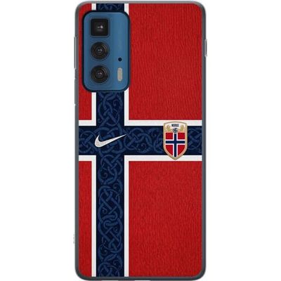 Kompatibelt Mobildeksel til Motorola Edge 20 Pro Norsk flagg med nordisk mønster i rødt, hvitt og blått for et landslagsinspirert motiv