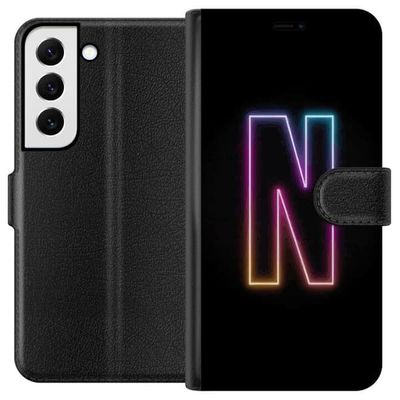 Kompatibelt Lommeboketui til Samsung Galaxy S22 5G Minimalistisk neonlys N i fargeskiftende lys mot svart bakgrunn