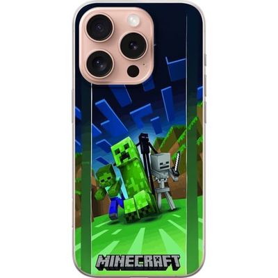 Kompatibelt Mobildeksel til Apple iPhone 16 Pro Grønt pikselmotiv med blokkfigurer, monstre og eventyrmiljø