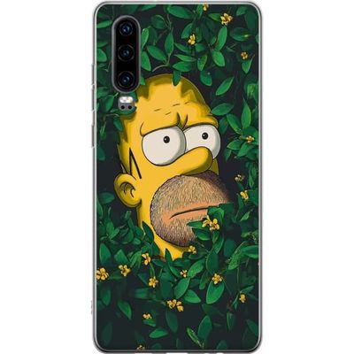 Kompatibelt Mobildeksel til Huawei P30 Tegnet gul figur med skjegg som titter frem blant grønne blader
