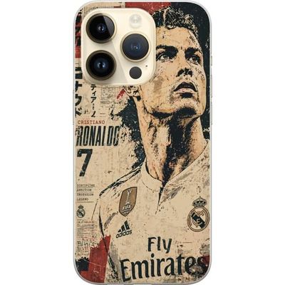 Kompatibelt Mobildeksel til Apple iPhone 15 Pro Kunstneriskt Cristiano Ronaldo portrett med vintage-inspirert fotballdesign