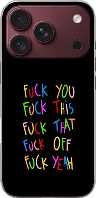 Kompatibelt Mobildeksel til Apple iPhone 18 Pro Svart tekstmotiv med fargerike banneord og uttrykk i et lekent typografisk design