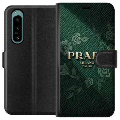 Kompatibelt Lommeboketui til Sony Xperia 5 IV Eksklusiv grønn blomsterdesign med dekorative roser og sofistikert følelse