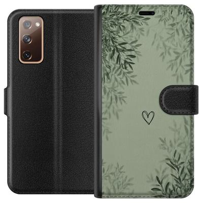 Kompatibel Tegnebogsetui til Samsung Galaxy S20 FE Grøn minimalistisk baggrund med simpelt hjerte, botaniske blade og bløde naturlige skygger.