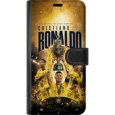Kompatibelt Lommeboketui til Samsung Galaxy A16 5G Sportmotiv med Cristiano Ronaldo og mesterskapspokal i gult og dramatisk stil