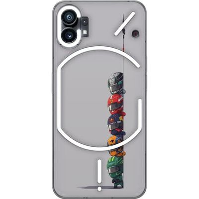 Kompatibelt Mobildeksel til Nothing Phone (1) Humoristisk racingmotiv med fem førere i grønne, oransje, blå, røde og sølvfargede hjelmer