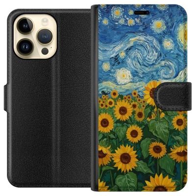 Kompatibelt Lommeboketui til Apple iPhone 15 Pro Max Solsikkefelt Kunst - Van Gogh inspirert maleri med stjernehimmel
