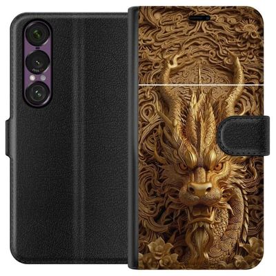 Kompatibel Tegnebogsetui til Sony Xperia 1 VII Detailed fantasy- og dragemotiv,