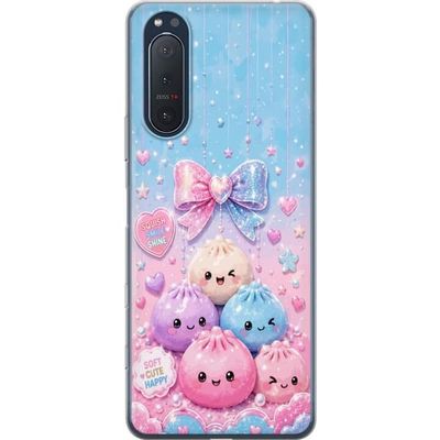 Kompatibel Mobilcover til Sony Xperia 5 II Glimtende dumpling-figurer med smilende ansigter, sløjfer, hjerter og stjerner i pastelrosa farvetoner