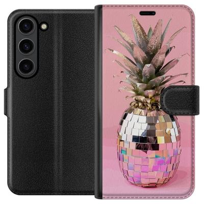 Kompatibelt Lommeboketui til Samsung Galaxy S24 Disco Pineapple ananas i speilmosaikk pop art rosa bakgrunn gnistrende tropisk design