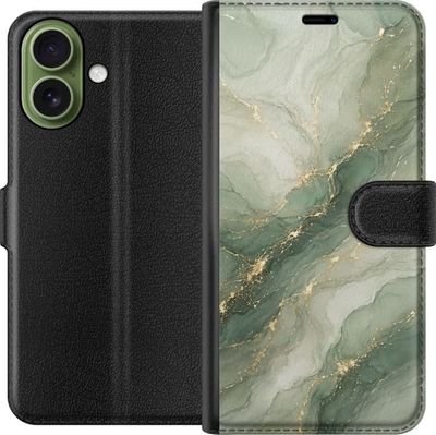 Kompatibel Tegnebogsetui til Apple iPhone 17 Grøn marmor-inspireret design med flydende stenstruktur, lyse partier og elegante guldfarvede årer