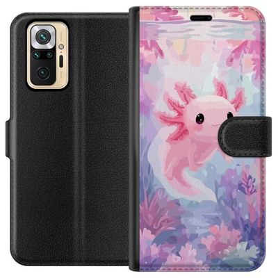 Kompatibelt Lommeboketui til Xiaomi Redmi Note 10 Pro Illustrert rosa axolotl i drømmeaktig undervannsmiljø med pastellfarger