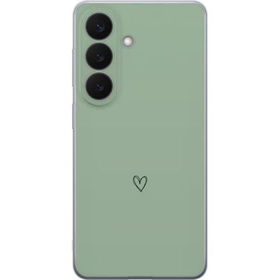 Kompatibelt Mobildeksel til Samsung Galaxy S26 Enkelt, svart, linjetegnet hjerte på ensfarget, myk grønn bakgrunn med minimalistisk uttrykk