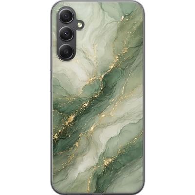 Kompatibelt Mobildeksel til Samsung Galaxy S23 FE Grønn marmor-inspirert design med flytende steinstruktur, lyse partier og elegante guldfargede årer