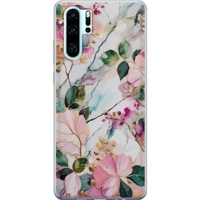 Kompatibelt Mobildeksel til Huawei P30 Pro Pastellmarmor med blomster blad og subtile gyldne detaljer i myk komposisjon