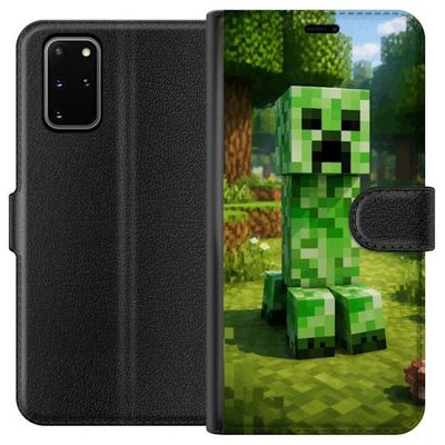 Kompatibelt Lommeboketui til Samsung Galaxy S20+ Blokkbasert grønn spillkarakter i pikselverden med ikonisk retrostil