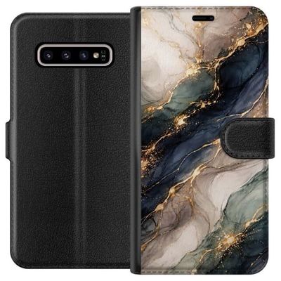 Kompatibelt Lommeboketui til Samsung Galaxy S10+ Luksuriøs abstrakt marmorkunst i svart, hvitt og gull med elegante linjer, eksklusiv design for pla
