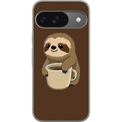 Kompatibelt Mobildeksel til Google Pixel 9 Pro Illustrert motiv med dovendyr og kaffekopp i varm brun fargeskala