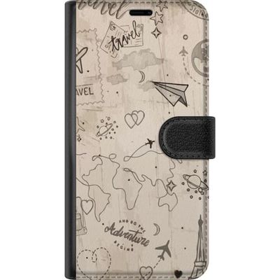Kompatibelt Lommeboketui til Nothing Phone (3a) Pro Illustrert verdenskart i beige toner med flymotiver, hjerter og symboler som bringer tankene til