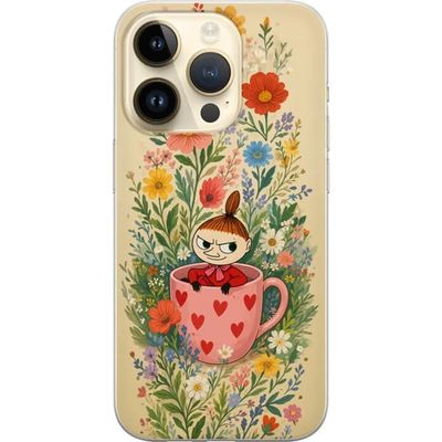 Kompatibelt Mobildeksel til Apple iPhone 15 Pro Leken figur i rosa hjertekopp omgitt av et fargerikt blomstermønster