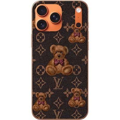 Kompatibelt Mobildeksel til Apple iPhone 17 Pro Max Brunt og svart mønster med bamser, sløyfer og dekorative geometriske monogramsymboler