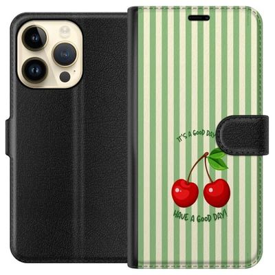 Kompatibelt Lommeboketui til Apple iPhone 14 Pro Søtt kirsebærbilde med hjerteformet design